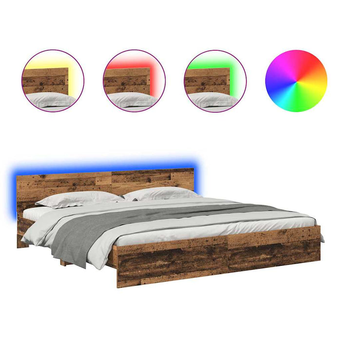 Cadru de pat cu headboard Lemn Vechi 200 x 200 cm Lemn compozit - WALTI WALTI