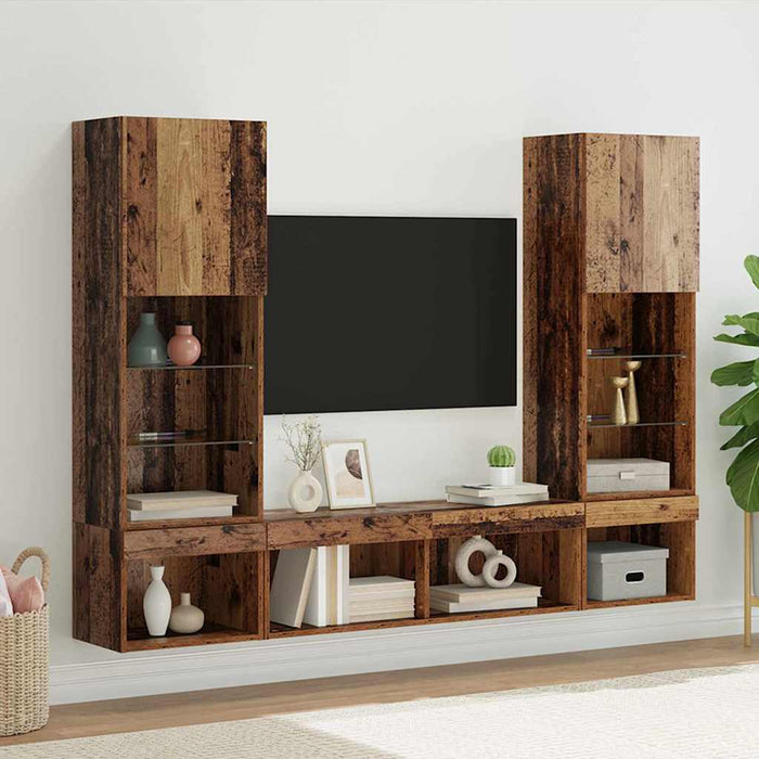 Unități TV de perete cu LED 5 pcs Lemn vechi 40,5 x 30 x 102 cm - WALTI WALTI