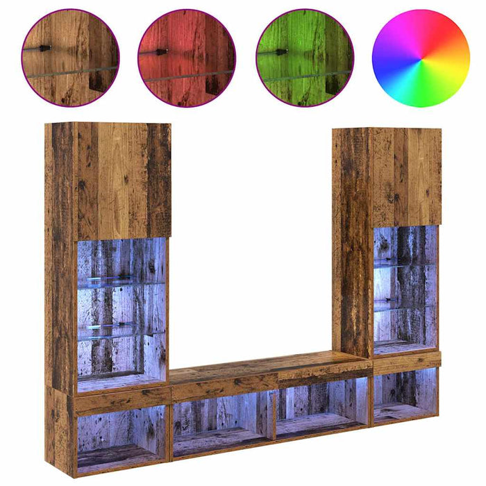 Unități TV de perete cu LED 5 pcs Lemn vechi 40,5 x 30 x 102 cm - WALTI WALTI