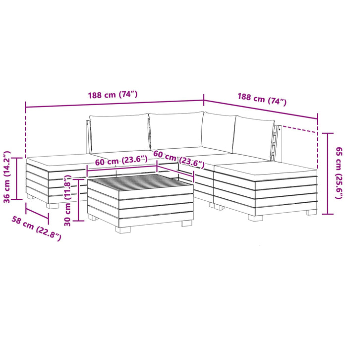 Set de canapele de exterior 6 Bucată Maro Lemn Solid de Acacia - WALTI WALTI