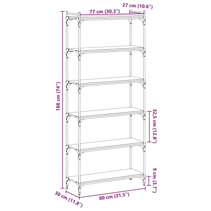 Bibliotecă 6 niveluri 80 x 30 x 188 cm Lemn prelucrat WALTI
