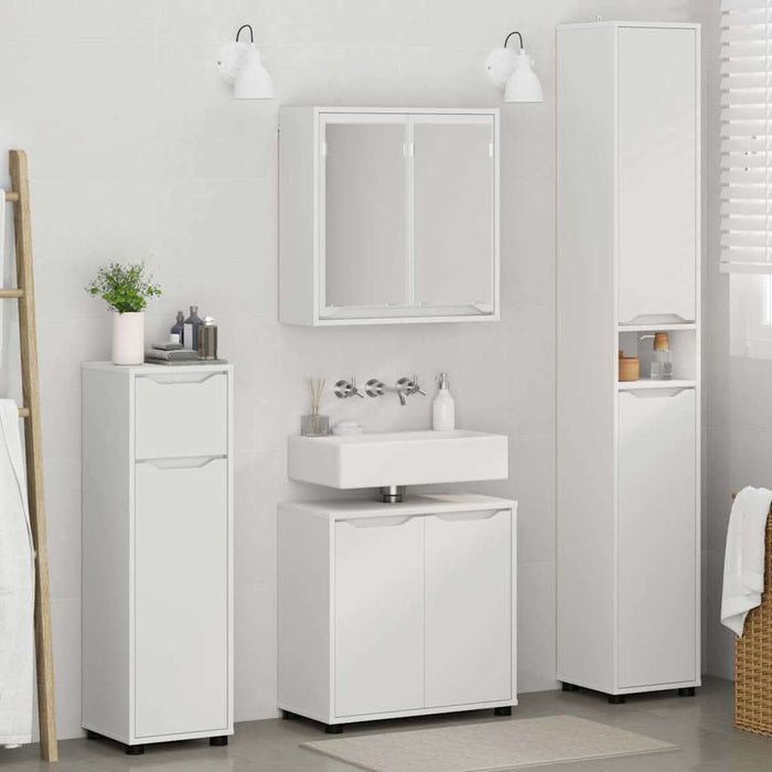 Set de mobilier pentru baie cu sertar 4 pcs Alb Lemn compozit - WALTI WALTI