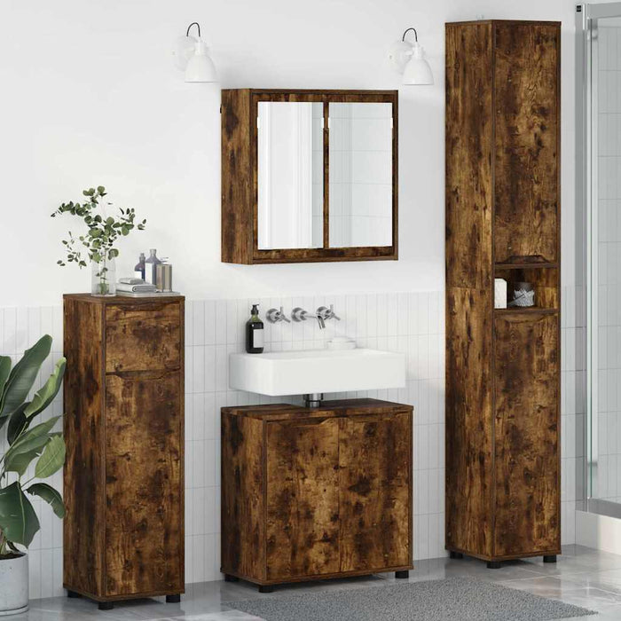 Set de mobilier pentru baie 4 pcs Stejar fumuriu Lemn compozit - WALTI WALTI