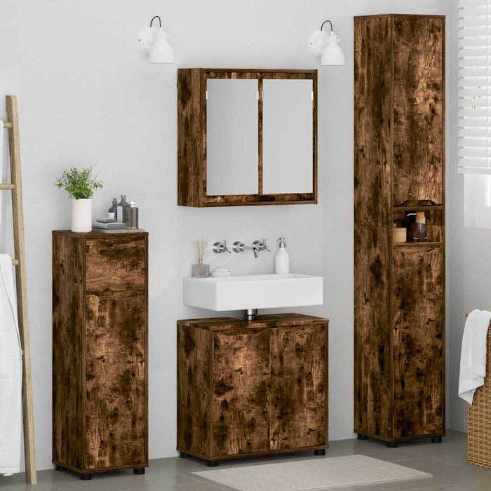Set de mobilier pentru baie 4 pcs Stejar fumuriu Lemn compozit - WALTI WALTI