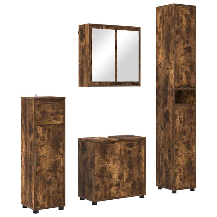 Set de mobilier pentru baie 4 pcs Stejar fumuriu Lemn compozit - WALTI WALTI
