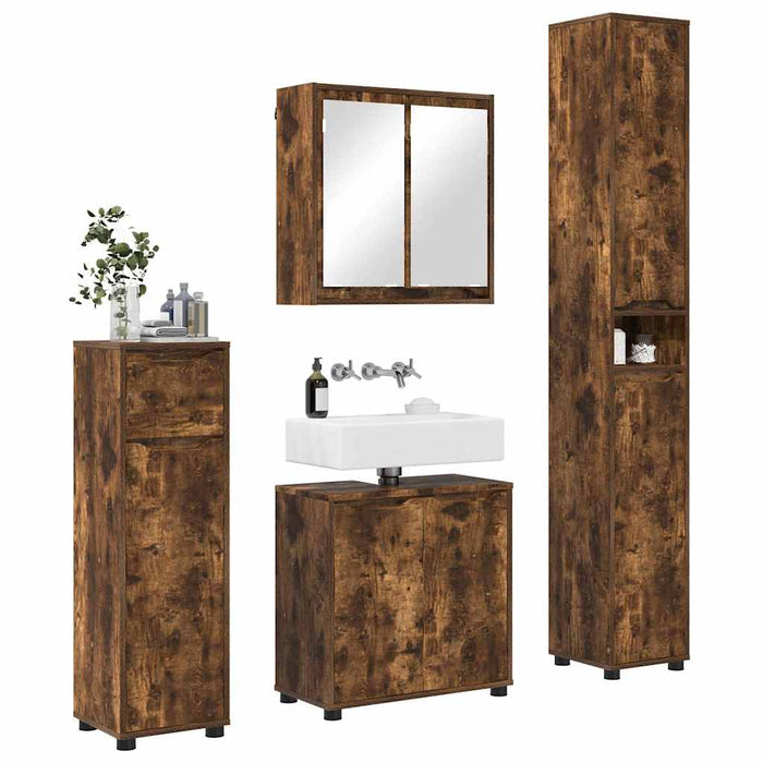 Set de mobilier pentru baie 4 pcs Stejar fumuriu Lemn compozit - WALTI WALTI