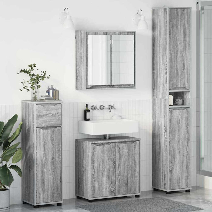 Set de mobilier pentru baie 4 pcs Gri Sonoma Lemn compozit - WALTI WALTI