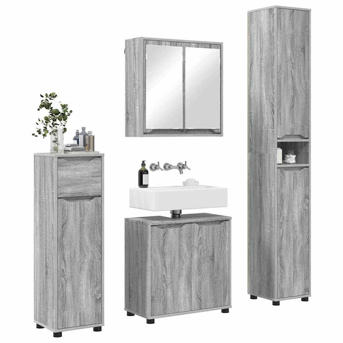 Set de mobilier pentru baie 4 pcs Gri Sonoma Lemn compozit - WALTI WALTI