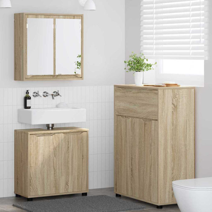 Set de mobilier pentru baie 3 pcs Stejar Sonoma Lemn compozit WALTI