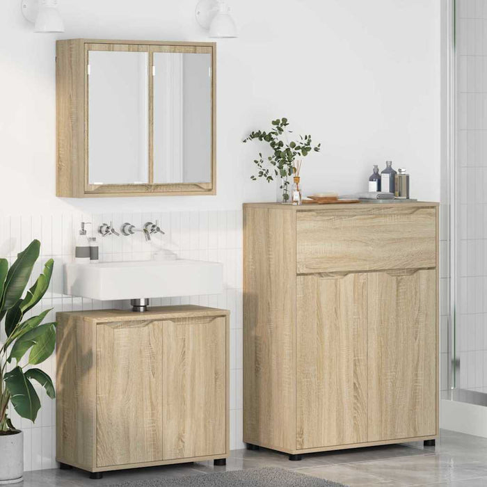 Set de mobilier pentru baie 3 pcs Stejar Sonoma Lemn compozit WALTI