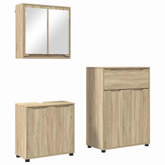 Set de mobilier pentru baie 3 pcs Stejar Sonoma Lemn compozit WALTI