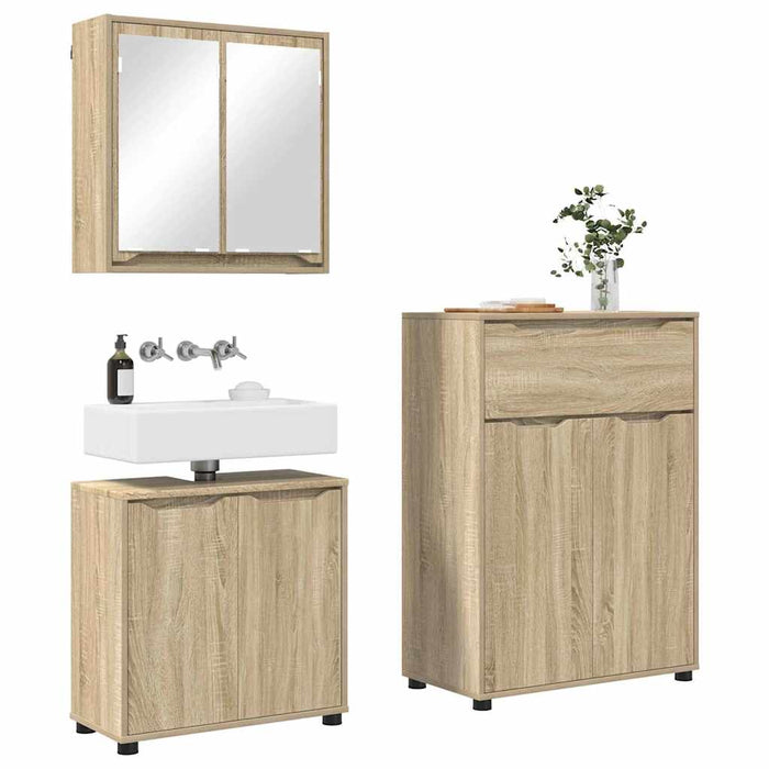 Set de mobilier pentru baie 3 pcs Stejar Sonoma Lemn compozit WALTI