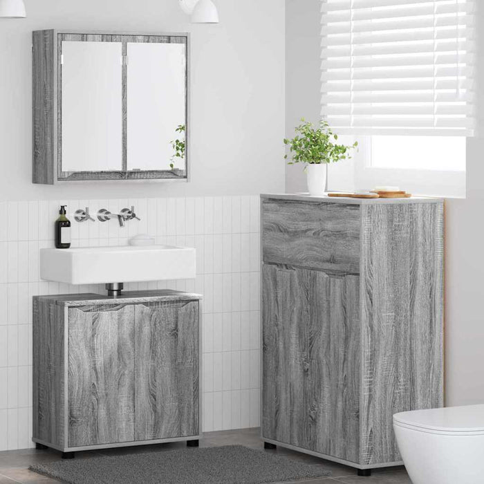 Set de mobilier pentru baie 3 pcs Gri Sonoma Lemn compozit - WALTI WALTI