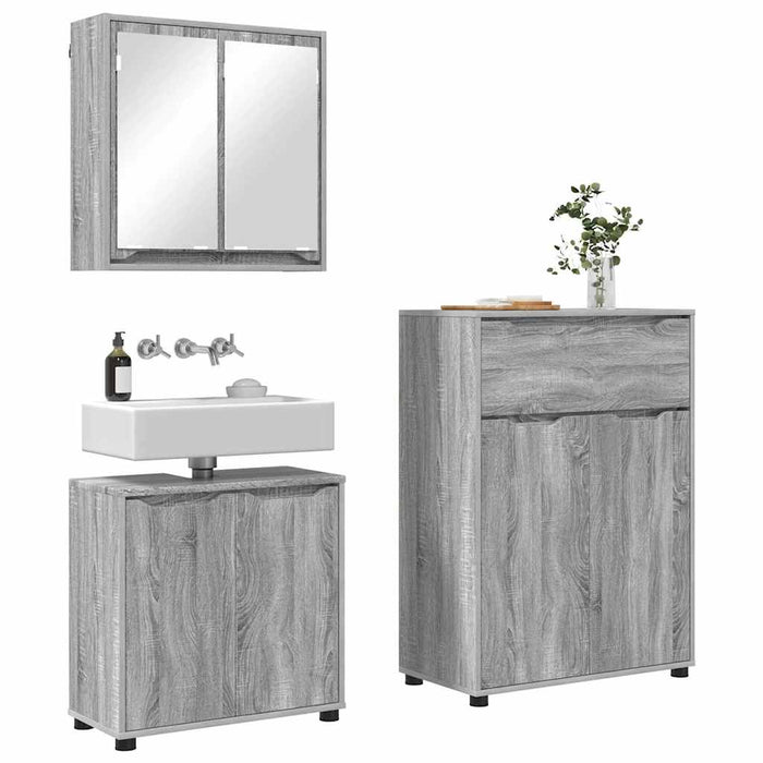 Set de mobilier pentru baie 3 pcs Gri Sonoma Lemn compozit - WALTI WALTI
