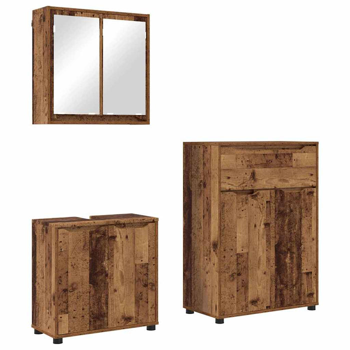 Set de mobilier pentru baie 3 buc. Lemn Vechi WALTI