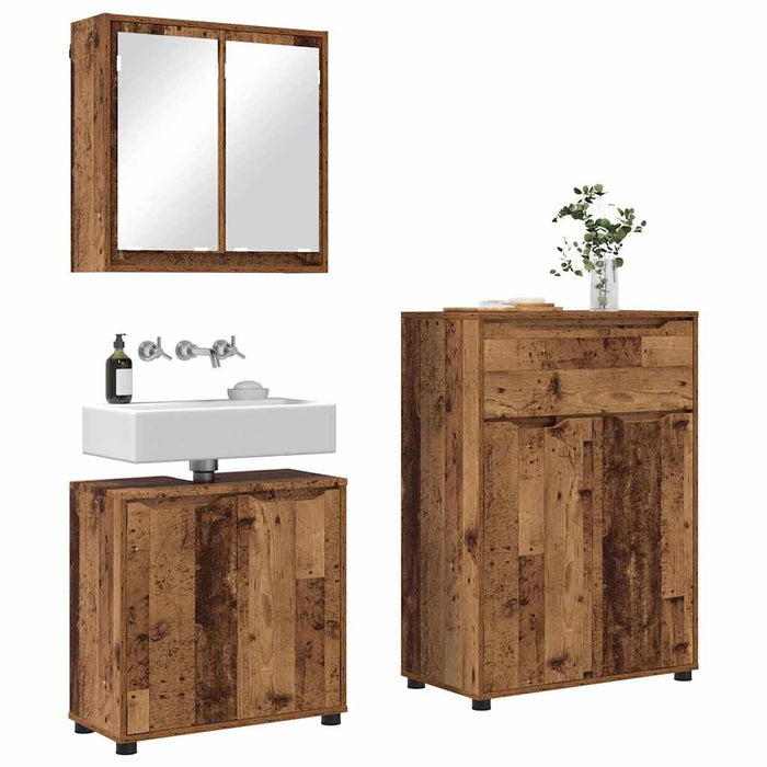 Set de mobilier pentru baie 3 buc. Lemn Vechi WALTI