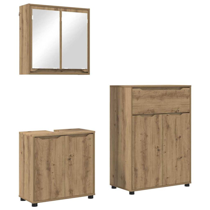 Set de mobilier pentru baie 3 buc. Stejar Artizanal WALTI