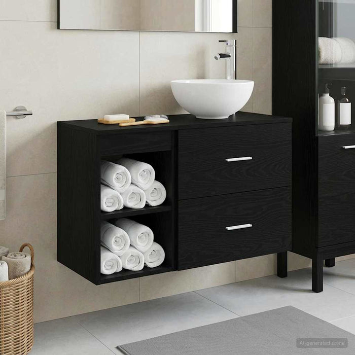 Set de mobilier pentru baie 2 pcs Stejar Negru Lemn prelucrat WALTI