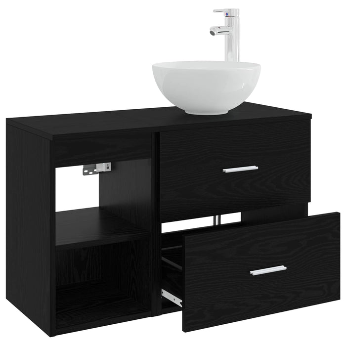 Set de mobilier pentru baie 2 pcs Stejar Negru Lemn prelucrat WALTI