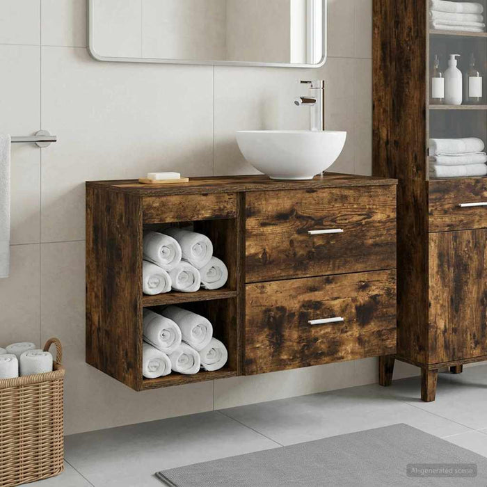 Set de mobilier pentru baie 2 pcs Stejar fumuriu Lemn prelucrat WALTI