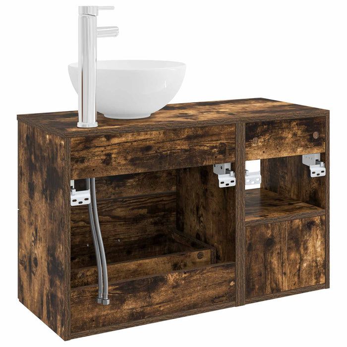 Set de mobilier pentru baie 2 pcs Stejar fumuriu Lemn prelucrat WALTI