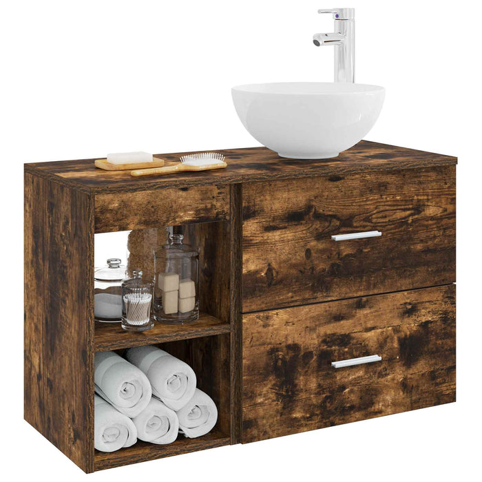 Set de mobilier pentru baie 2 pcs Stejar fumuriu Lemn prelucrat WALTI