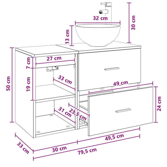 Set de mobilier pentru baie 2 pcs Stejar fumuriu Lemn prelucrat WALTI