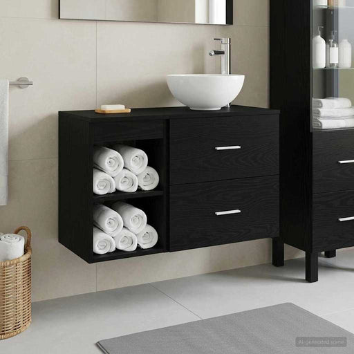 Set de mobilier pentru baie 2 pcs Stejar Negru Lemn prelucrat - WALTI WALTI