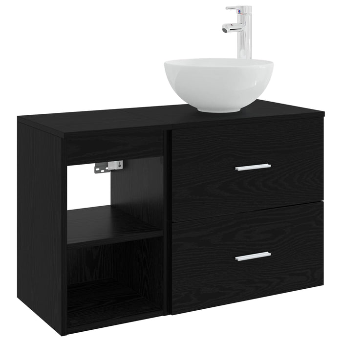 Set de mobilier pentru baie 2 pcs Stejar Negru Lemn prelucrat WALTI