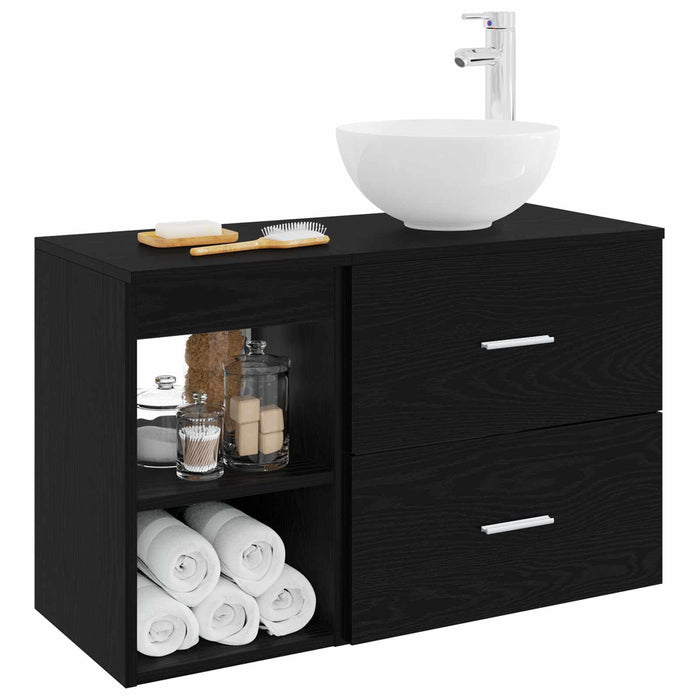 Set de mobilier pentru baie 2 pcs Stejar Negru Lemn prelucrat WALTI