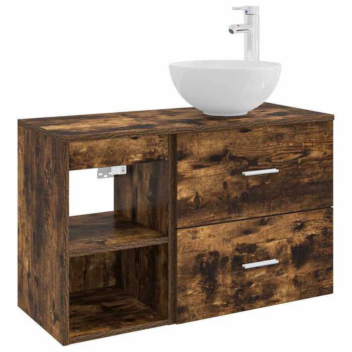 Set de mobilier pentru baie 2 pcs Stejar fumuriu Lemn prelucrat WALTI