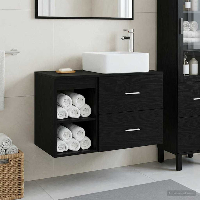 Set de mobilier pentru baie 2 pcs Stejar Negru Lemn prelucrat WALTI