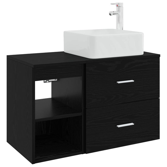 Set de mobilier pentru baie 2 pcs Stejar Negru Lemn prelucrat WALTI