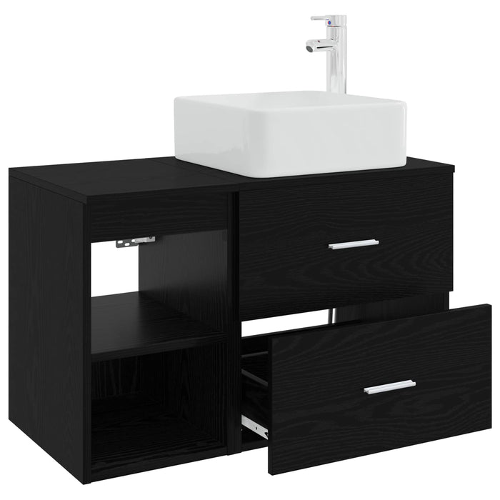Set de mobilier pentru baie 2 pcs Stejar Negru Lemn prelucrat WALTI