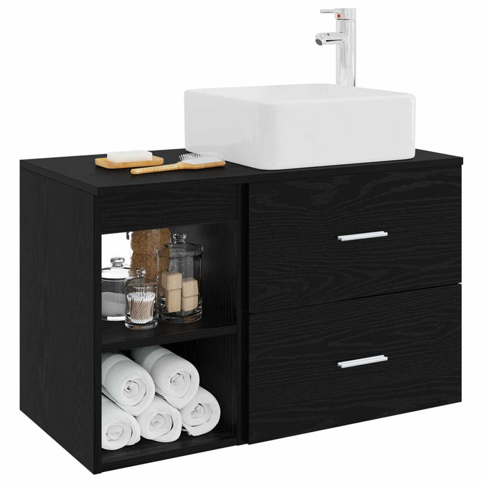 Set de mobilier pentru baie 2 pcs Stejar Negru Lemn prelucrat WALTI