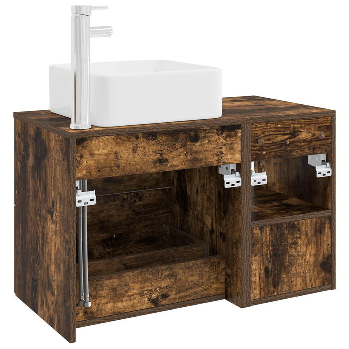 Set de mobilier pentru baie 2 pcs Stejar fumuriu Lemn prelucrat WALTI