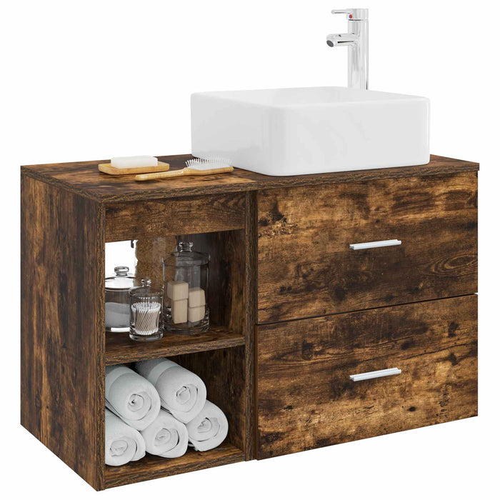 Set de mobilier pentru baie 2 pcs Stejar fumuriu Lemn prelucrat WALTI