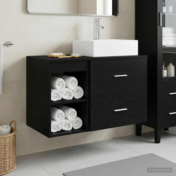 Set de mobilier pentru baie 2 pcs Stejar Negru Lemn prelucrat WALTI