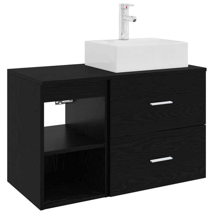 Set de mobilier pentru baie 2 pcs Stejar Negru Lemn prelucrat WALTI
