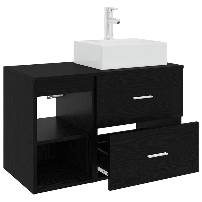 Set de mobilier pentru baie 2 pcs Stejar Negru Lemn prelucrat WALTI