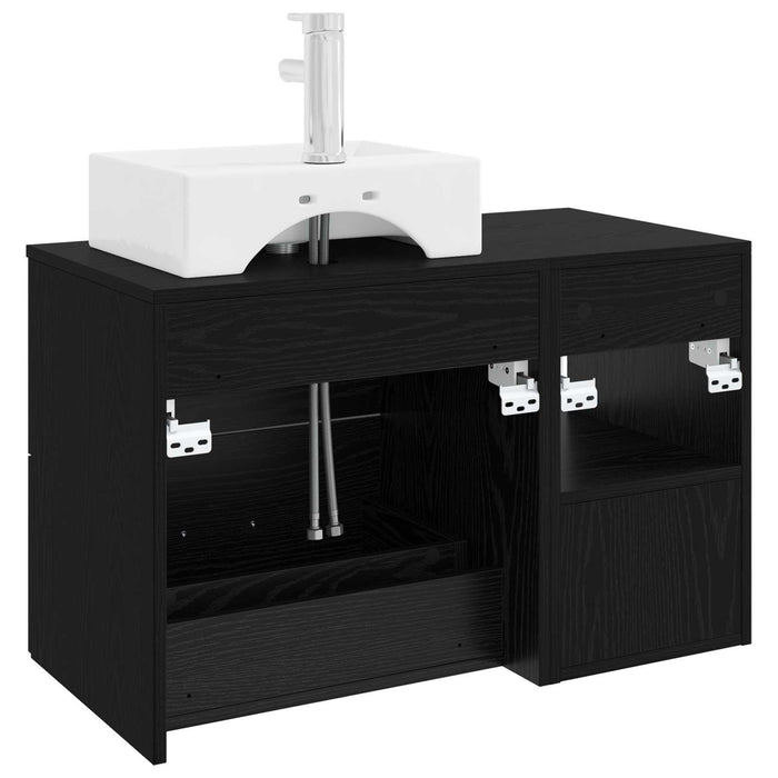 Set de mobilier pentru baie 2 pcs Stejar Negru Lemn prelucrat WALTI