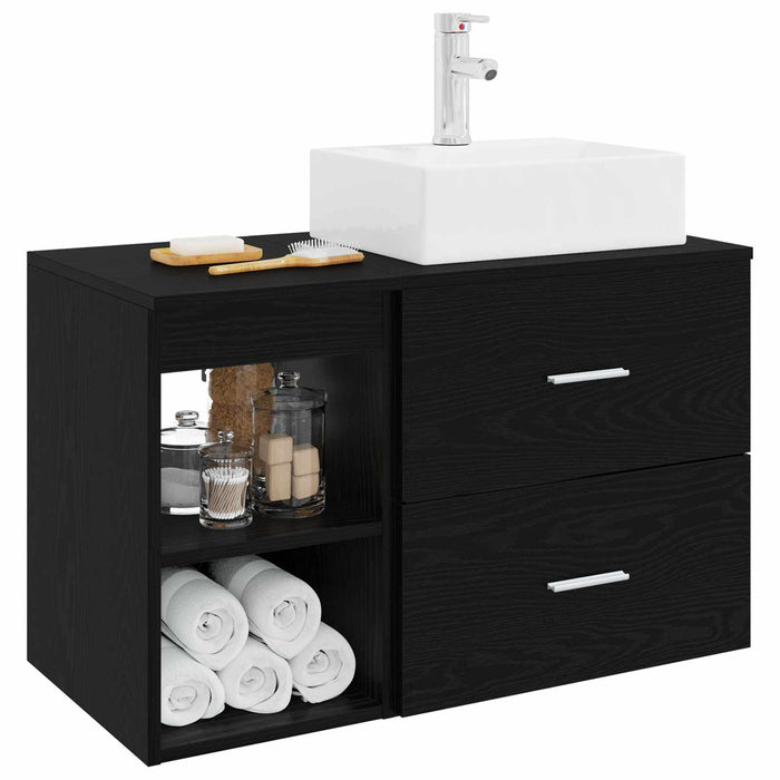Set de mobilier pentru baie 2 pcs Stejar Negru Lemn prelucrat WALTI