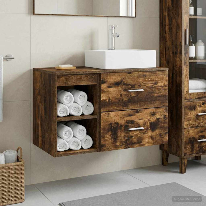 Set de mobilier pentru baie 2 pcs Stejar fumuriu Lemn prelucrat WALTI