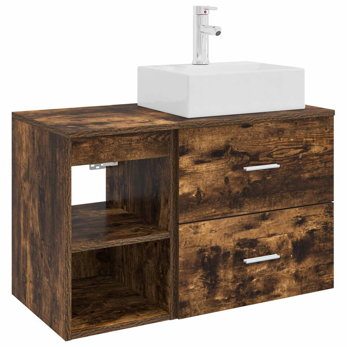 Set de mobilier pentru baie 2 pcs Stejar fumuriu Lemn prelucrat WALTI