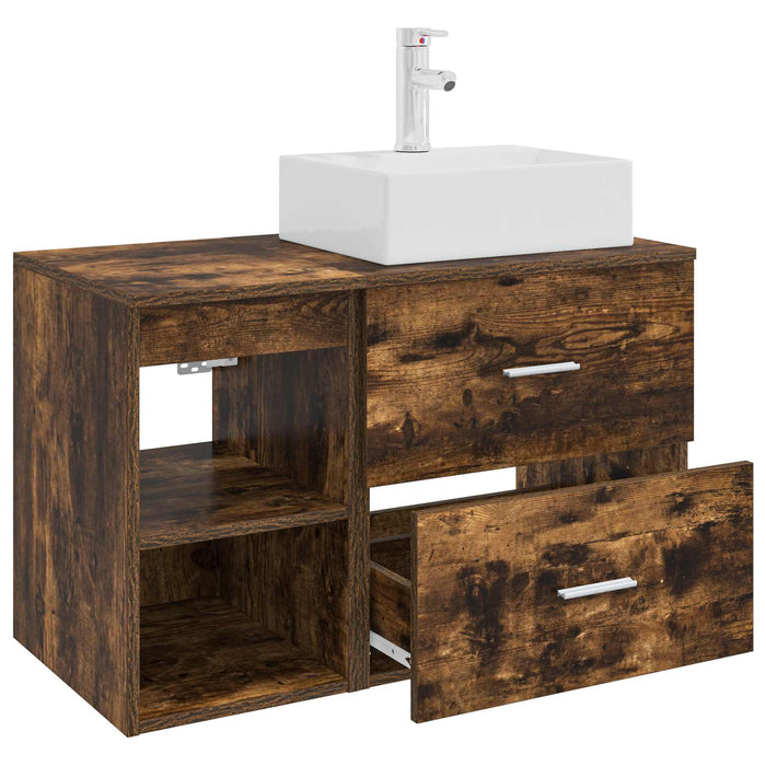 Set de mobilier pentru baie 2 pcs Stejar fumuriu Lemn prelucrat WALTI
