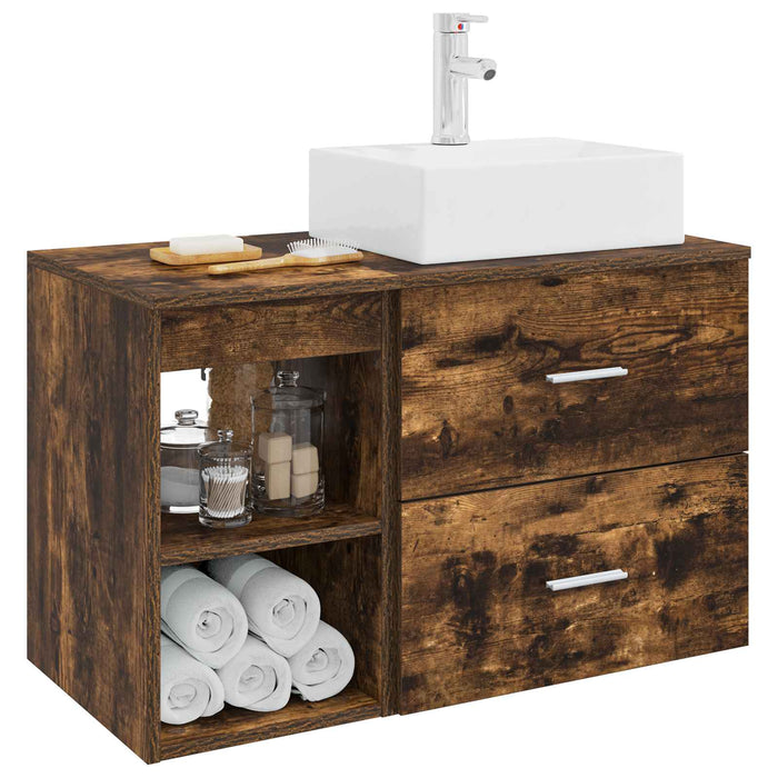Set de mobilier pentru baie 2 pcs Stejar fumuriu Lemn prelucrat WALTI