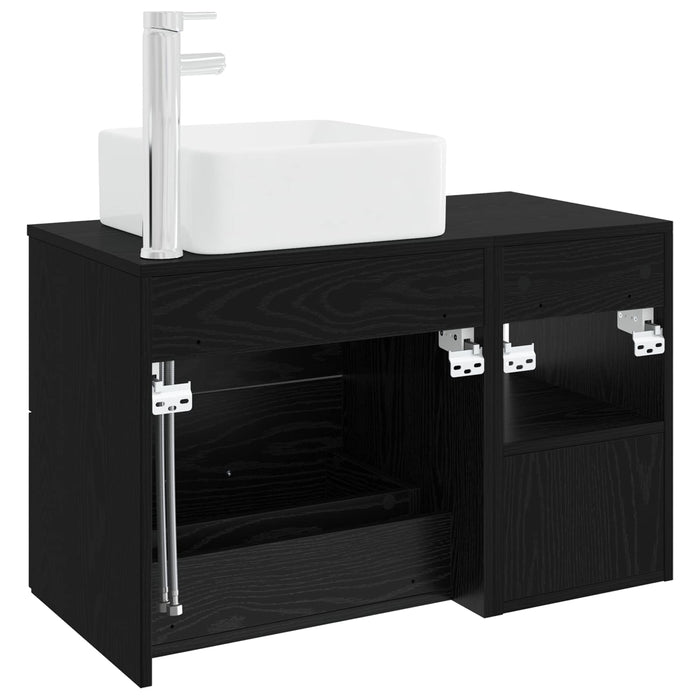 Set de mobilier pentru baie 2 pcs Stejar Negru Lemn prelucrat WALTI