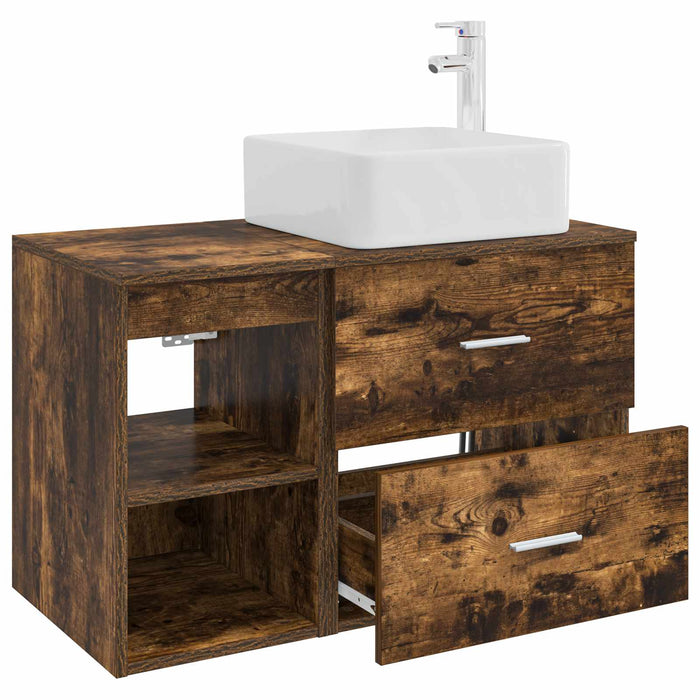 Set de mobilier pentru baie 2 pcs Stejar fumuriu Lemn prelucrat WALTI