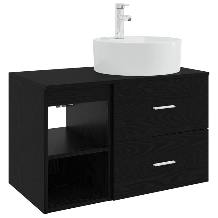 Set de mobilier pentru baie 2 pcs Stejar Negru Lemn prelucrat WALTI
