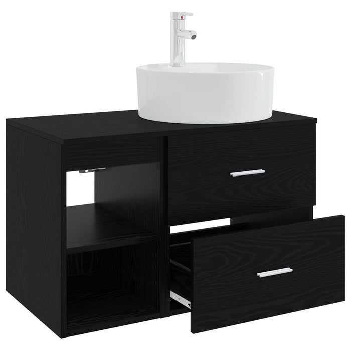 Set de mobilier pentru baie 2 pcs Stejar Negru Lemn prelucrat WALTI